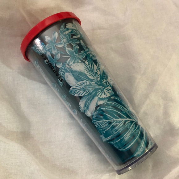 Starbucks Cold Beverage Teal Flower Tumbler